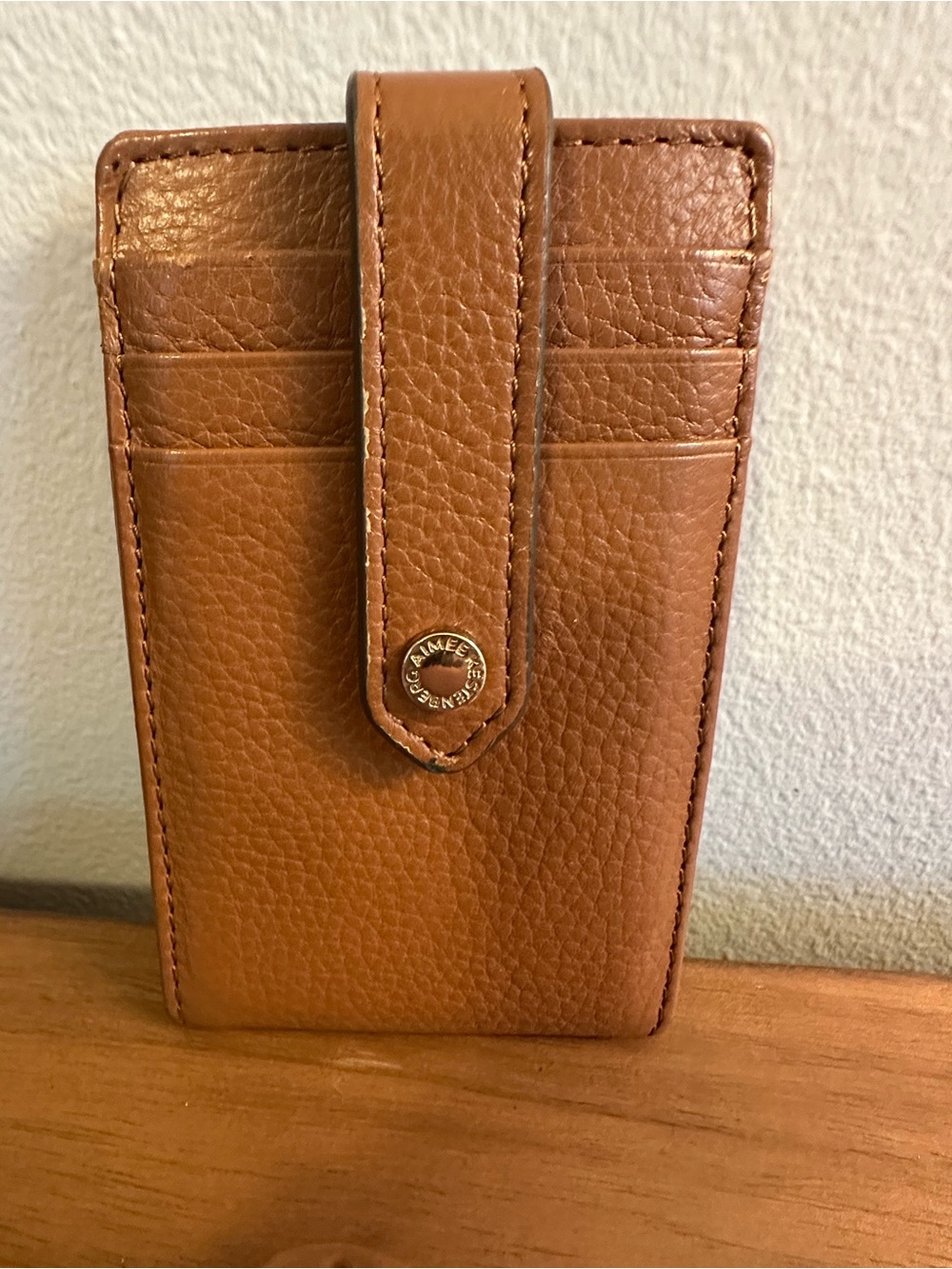 Aimee Kestenberg Cognac Pebbled Leather Card Phone Wallet